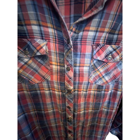 Orvis Women's Medium Plaid Flannel Button Down Shirt Western Style Blue and Red - Picture 3 of 4